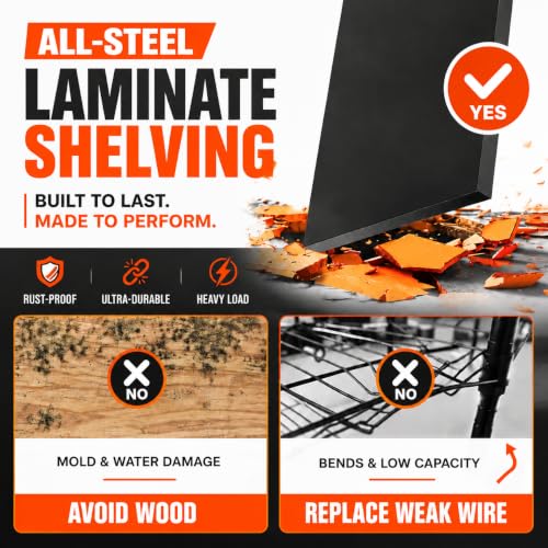 Garage Shelving Adjustable Metal Storage Shelves with Anti‑Tip Safety Kit (Reinforced 72"H×35.4"W×15.7"D)