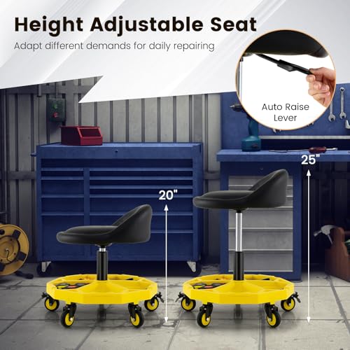 Rolling Garage Stool (Yellow / One Tier Tool Tray)