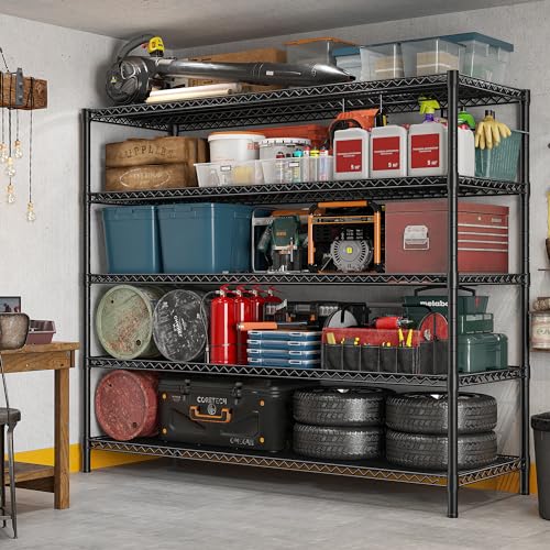 85.7" H Storage Shelves 2998LBS Metal Shelving Unit with Wheels & Feet (5-Tier,55.5" W X 85.7" H X 24.2" D)