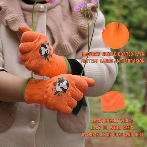 2 Pairs Kids Gardening Gloves (Orange (Pack of 2) / Medium (Age 4-5))