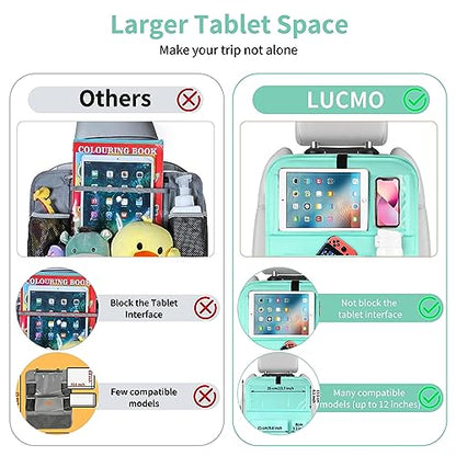 Car Backseat Organizer with Foldable Tablet Holder (Light Blue-3 / 2 Pack with Food Tray)