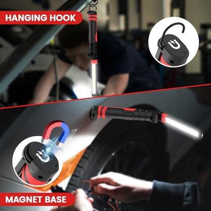 Rechargeable Work Light 2500mAh Magnetic LED Work Light Flashlight Mechanic Light Tool for Men Him (600 Lumens + 600 Lumens)