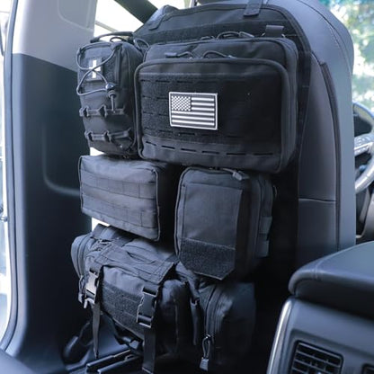 Universal Tactical Seat Back Organizer Vehicle Molle Panel Organizer Storage Bag with 5 Detachable Molle Pouch for All Vehicel Such as Jeep (Upgraded-C-Black)