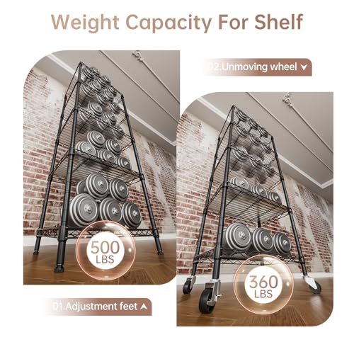 Small Wire 5 Adjustable Shelves Pantry Metal Shelf Floor Organizer (Black / 5-Tier 11.8"D X 17.3"W X 57.2"H)