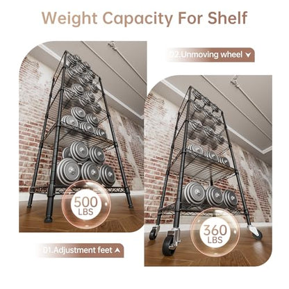 Small Wire 5 Adjustable Shelves Pantry Metal Shelf Floor Organizer (Black / 5-Tier 11.8"D X 17.3"W X 57.2"H)