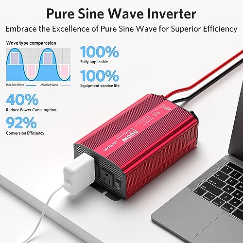 500W Pure Sine Wave Power Inverter (Red)