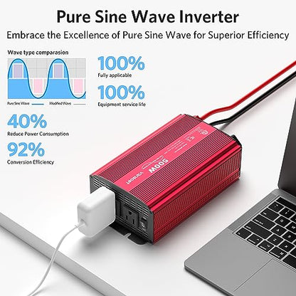 500W Pure Sine Wave Power Inverter (Red)