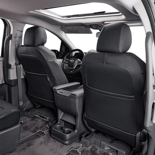 Sienna Seat Covers for Toyota Sienna XLE (Leather(Black) / 1st &2nd for 2021-2026 7 Seats 2nd W/NO legrest)