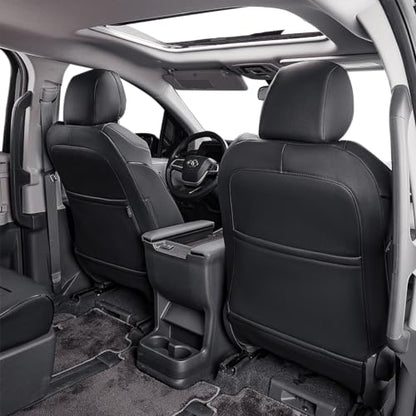 Sienna Seat Covers for Toyota Sienna XLE (Leather(Black) / 1st &2nd for 2021-2026 7 Seats 2nd W/NO legrest)