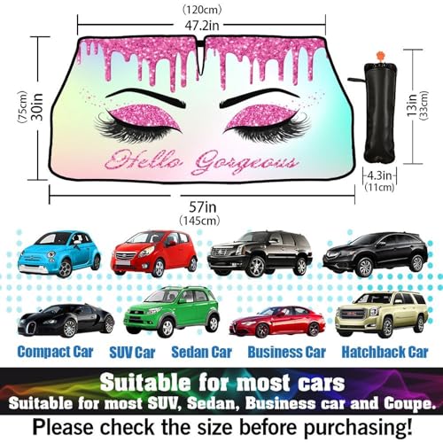 Gorgeous Eyelash Car Windshield Sunshade Umbrella Hello Girl Foldable Sunshade for Car Front Window Shades Sun Visor Protector Auto Windshield Cover Cars Trucks & Suvs 57"x30" (colorful-funny)