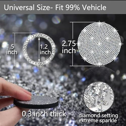 2pcs Bling Car Cup Holder Coasters & 2pcs Push Start Button (Silvery / 4pcs)