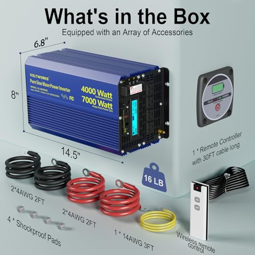 4000W Pure Sine Wave Inverter 24V DC to 110V 120V Power Inverter