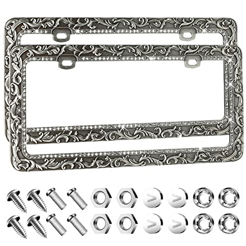 Metal Car License Plate Frames (Retro Silver / 2 Pack Silver)