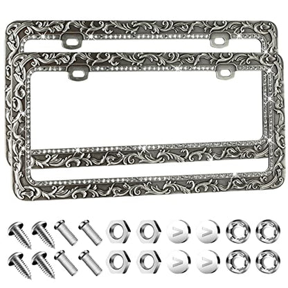 Metal Car License Plate Frames (Retro Silver / 2 Pack Silver)