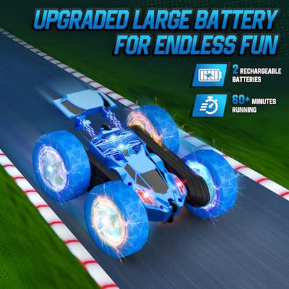STEM Remote Control Car for Kids Ages 6 (Blue / Glow (Headlights & Wheel Lights))