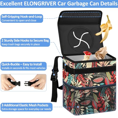 Leak Proof Car Trash Can with Lid Red Leaves (Red Leaves / 2 Gallons)