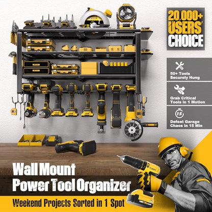 420LB Capacity Power Tool Organizer with Charging Station & 6 Outlets (4 shelves 8 slots (single) with power strip)