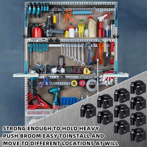 10 Pcs Magnetic Broom Holder Wall Mounted Anti Slip Rack (Black)