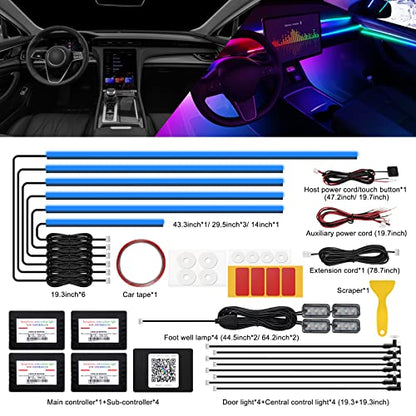 Acrylic Interior Car LED Strip Light with Wireless APP (RGB Kit - 18 in 1)