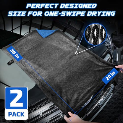 2 Pack 1200 GSM Car Drying Towels (Blue / Pack of 2)