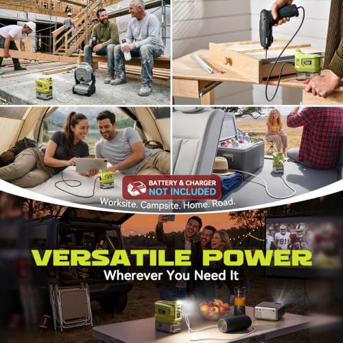 220W Portable Power Inverter Compatible with Ryobi 18V Battery (1-pack / Green)