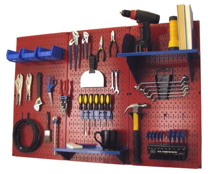 Pegboard Organizer 4 ft. Metal Pegboard Standard Tool Storage Kit with Red Toolboard and Blue Accessories (Red Pegboard Blue Accessories)