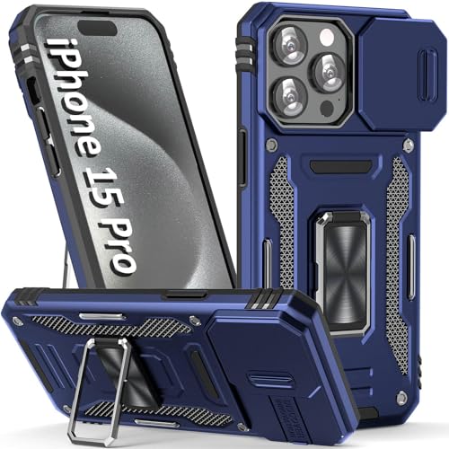 Heavy Duty Phone Case for 15 ProCase with Camera Cover (★ iPhone 15 Pro 【6.1 inches】 / Navy Blue)