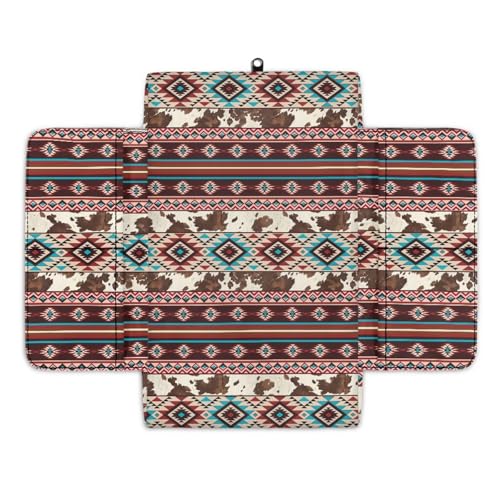 Aztec Brown Cow Print Car Center Console Cushion Cover Comfortable Armrest Seat Box Lid with Organizer Pockets Anti (Aztec Brown Cow Print)