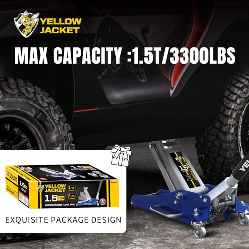Floor Jack 1.5 Ton Hydraulic Low Profile Aluminum and Steel Car Jack Lightweight Service Jack with Quick Lift Dual Pump (Aluminum & Steel / 1.5T low profile dual pump)