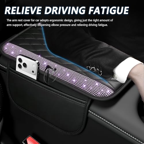 Upgraded Car Center Console Cover with Rhinestones (Upgraded Diamond - Bling Purple)