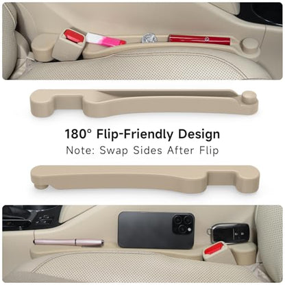 Car Seat Gap Filler Organizer 2Pack Soft Foam 3IN1 Multifunctional (Beige / Most Cars – Standard)