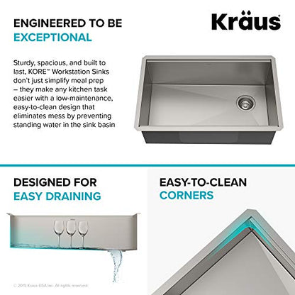 Kore Workstation 30 (Stainless Steel / 30 Inch / Sink and Garbage Disposal 1HP)