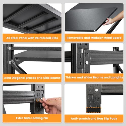 Set of 2 Metal Storage Shelves (Matte Black / 96"Wx24"Dx70"H)