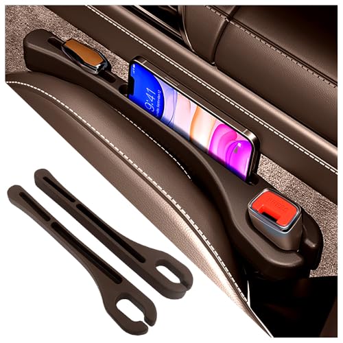 2026 Upgrade] 2PCS Car Seat Gap Filler with Phone Holder (Brown)