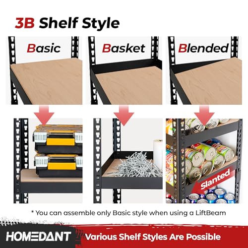 Black 47.7" W 5 Tier Storage Shelves Garage Shelving Unit Metal (Black / 47.7"W x 18.2"D)