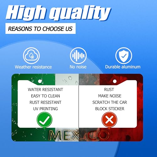 Mexico Flag License Plate Frame Stainless Steel Car Accessory 6.3x12.3Inch (Personalise Mexico Flag)