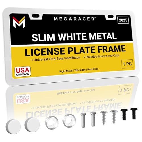 Premium Slim Gloss White License Plate Frame (White / 1 Piece)