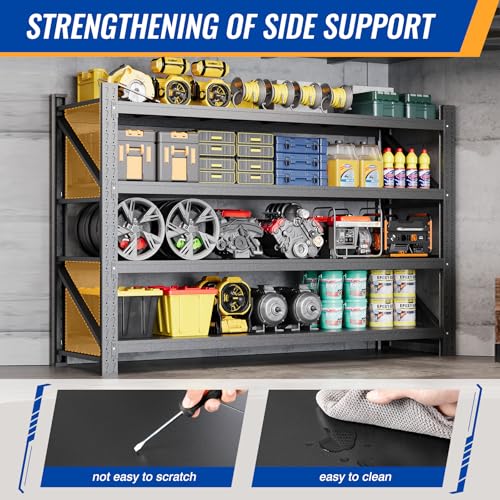 77" W Storage Shelves 9000lbs Garage Metal Shelving Heavy Duty Garage Shelves Adjustable Storage Shelves for Industrial (Black / 77" W X 24" D X 70" H)