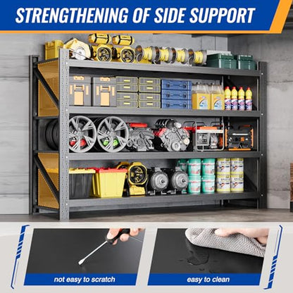 77" W Storage Shelves 9000lbs Garage Metal Shelving Heavy Duty Garage Shelves Adjustable Storage Shelves for Industrial (Black / 77" W X 24" D X 70" H)