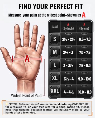Goatskin Leather Touchscreen Motorcycle Gloves for Men (Updated,perforated / XX-Large)