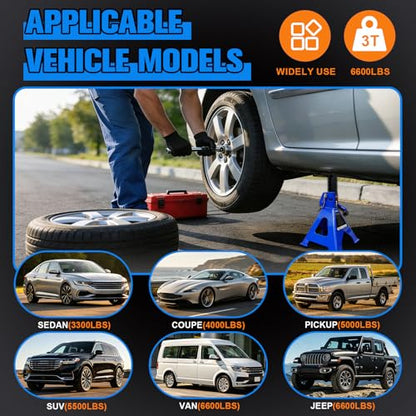 3 Ton Jack Stands Heavy Duty 6 (3 Ton Double Pin Locking with Rubber Pads / Blue)