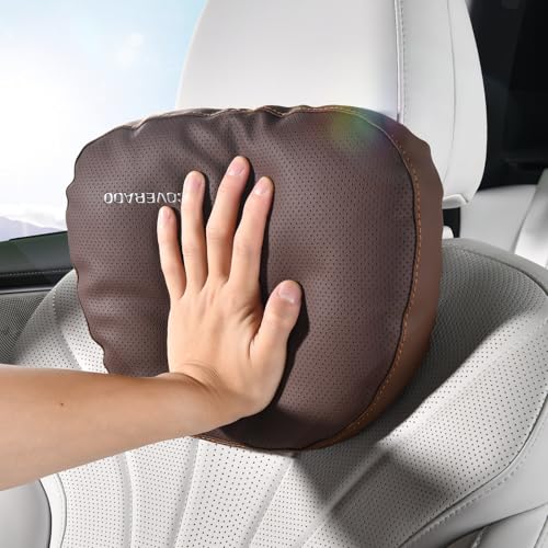 Leather Car Headrest Pillow Car Neck Pillow with Adjustable Strap (Coffee / 1 Piece)