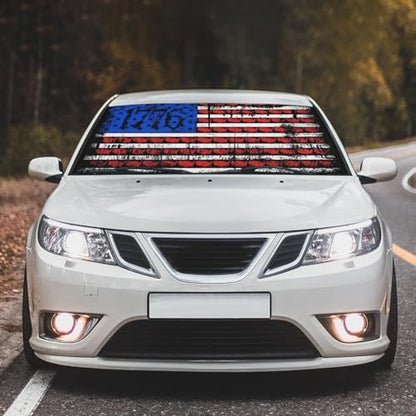 Retro USA American Flag Car Windshield Sunshade Umbrella Car Foldable Umbrella Sunshade for Front Window UV Reflector Auto Windshield Umbrella Sun Shades Cover for Most Vehicles 57'' X 30'' (57'' X 30'' / JSDK-60A)