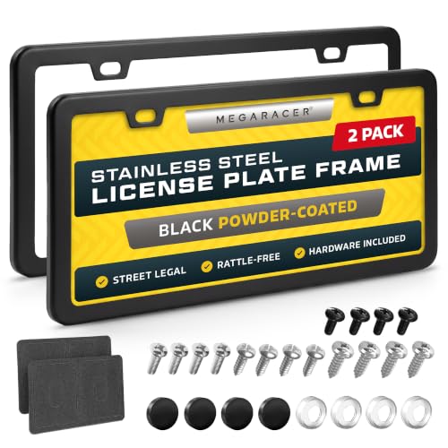 Powder Coated Matte Black Thin License Plate Frames (Black / 2 Piece)