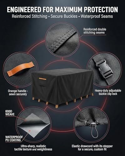 Outdoor Patio Furniture Cover Rectangular (Rectangle Cover-Black / 126 x 74 x 28 inches)