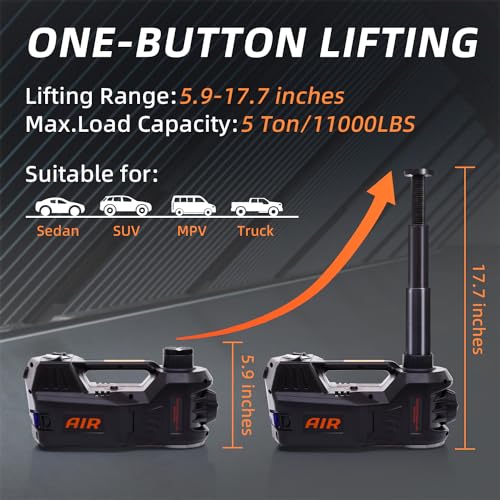 Electric Car Jack 5 Ton 12V Hydraulic (Black Jack+Impact Wrench)