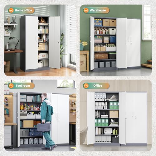 Metal Storage Cabinet with Lock Door (71 X 32 X 16 In(H X W X D) / Grey White)
