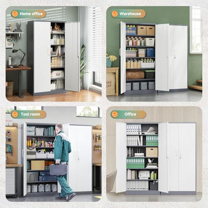 Metal Storage Cabinet with Lock Door (71 X 32 X 16 In(H X W X D) / Grey White)