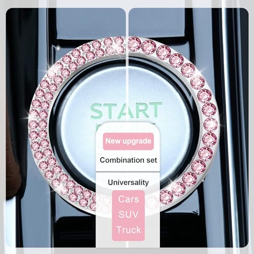 2 PCS Crystal Combinatorial Rhinestone Car Engine Start Decoration Ring (Set Pink)