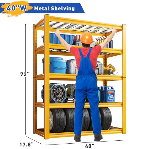 Storage Shelves 40''W Garage Shelving Heavy Duty Metal Shelving 2000LBS Metal Shelves 5 Tier Industrial Shelf for Kitchen Pantry Warehouse Basement 72" H x 40''W x 17.8''D Yellow (72"H x 17.8"D x 40"W)